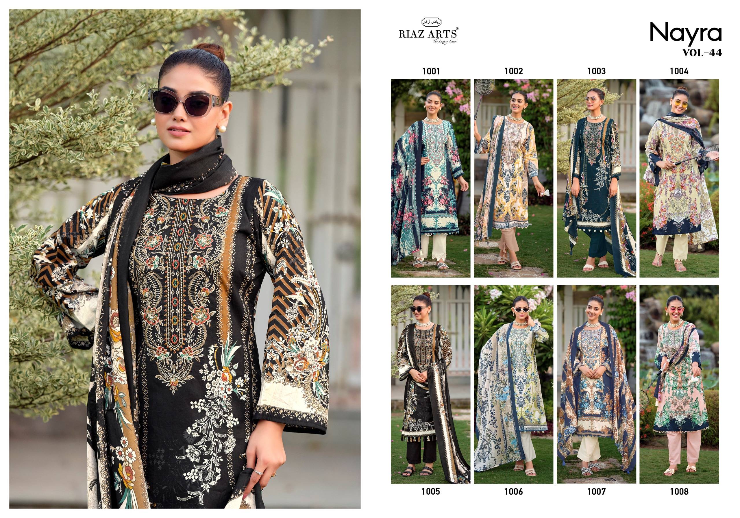 NAYRA VOL-44 By RIAZ ARTS 1001 To 1008 Series Pakistani Suits Ethnic Wear Pure Cotton Dresses At Wholesale